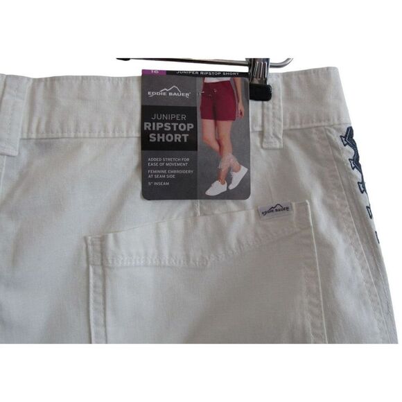 NWT Eddie‎ Bauer White & Embroidered Navy Blue Ripstop Chino Shorts Sz 16 - Picture 4 of 5